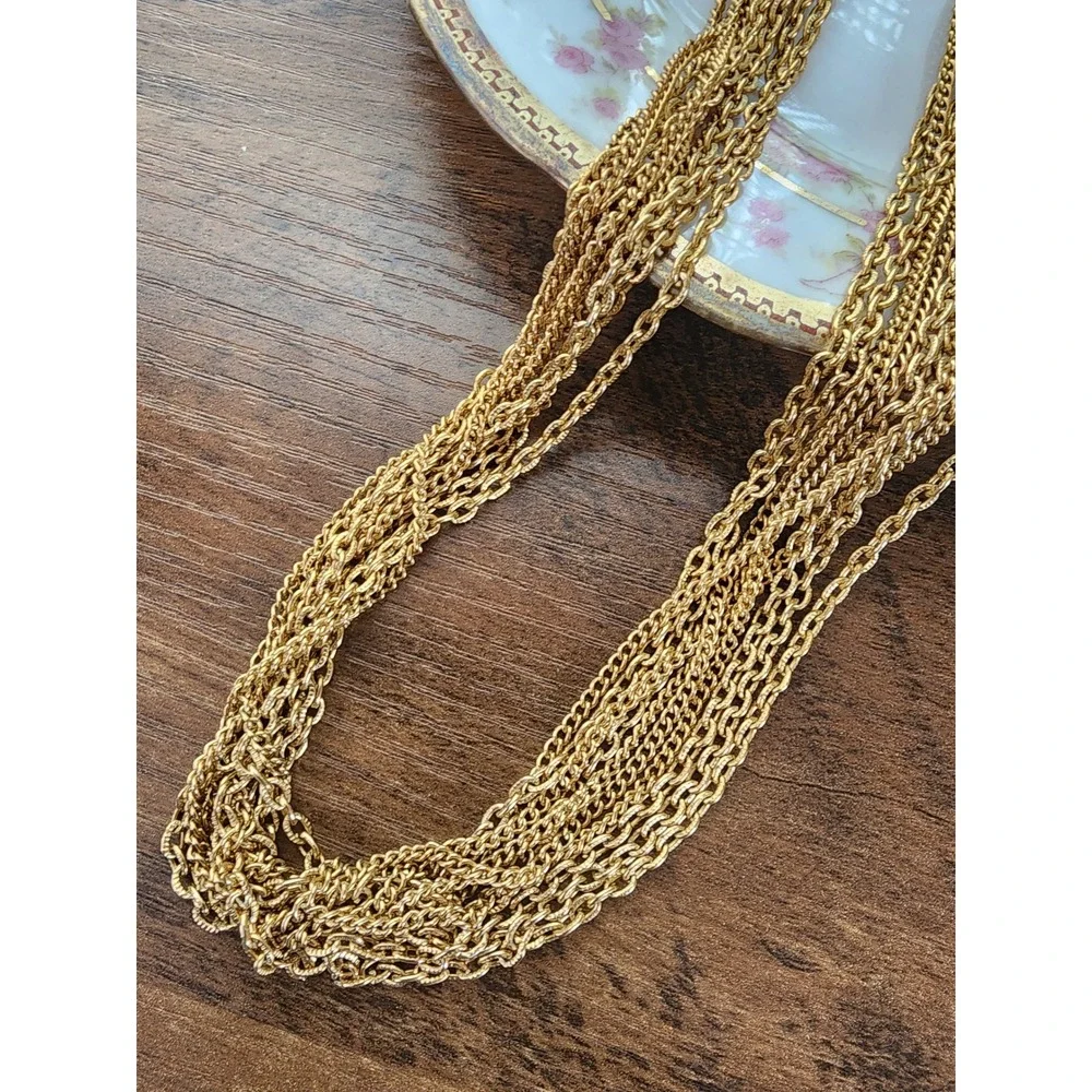 Sarah Coventry Vintage Gold Multi Strand Waterfall Necklace Bracelet Set Bold